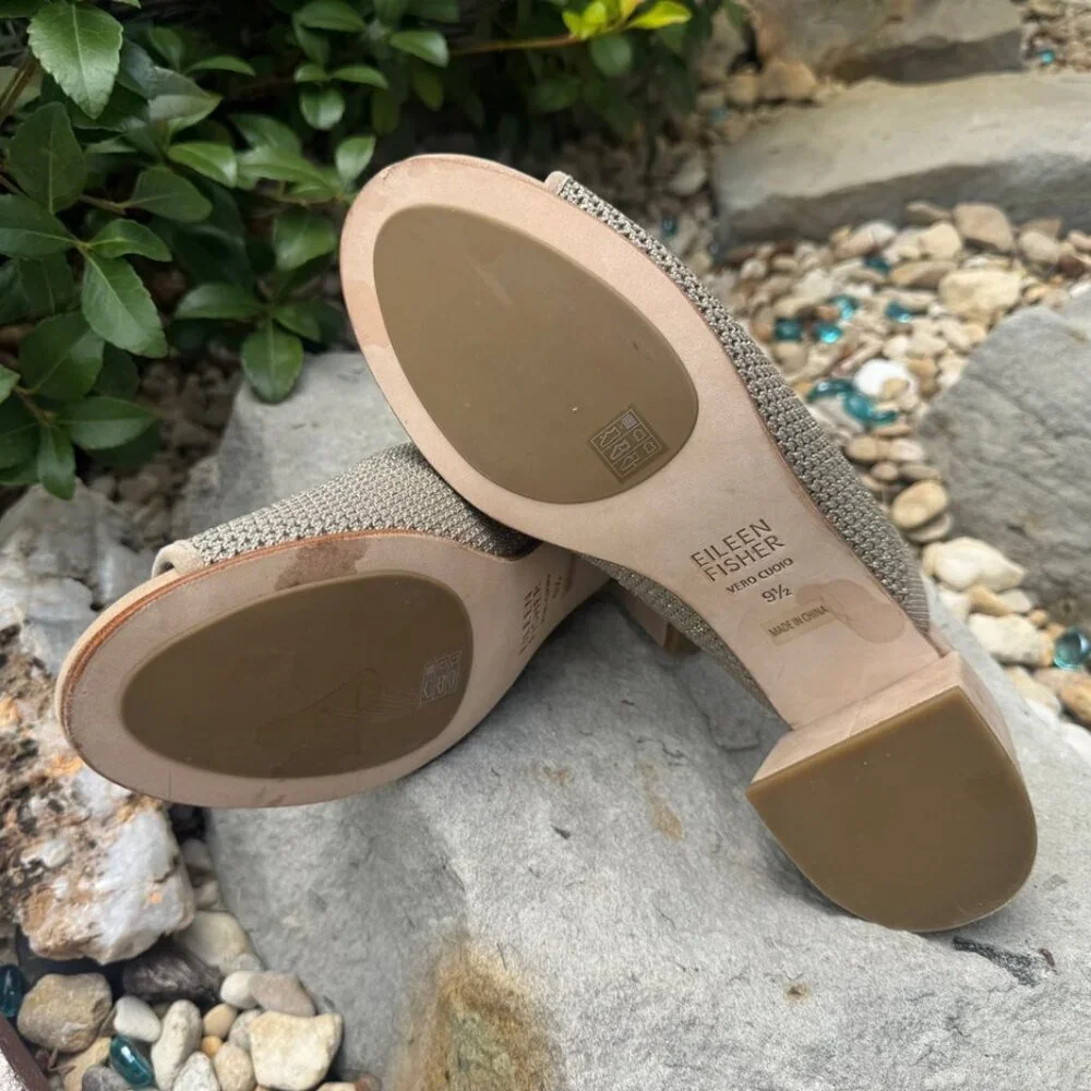 Eileen Fisher Fave Block Heel Knit Upper Slip On Sandals Women's Size 9.5